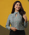 Large Front Pleated Printed Mint Top